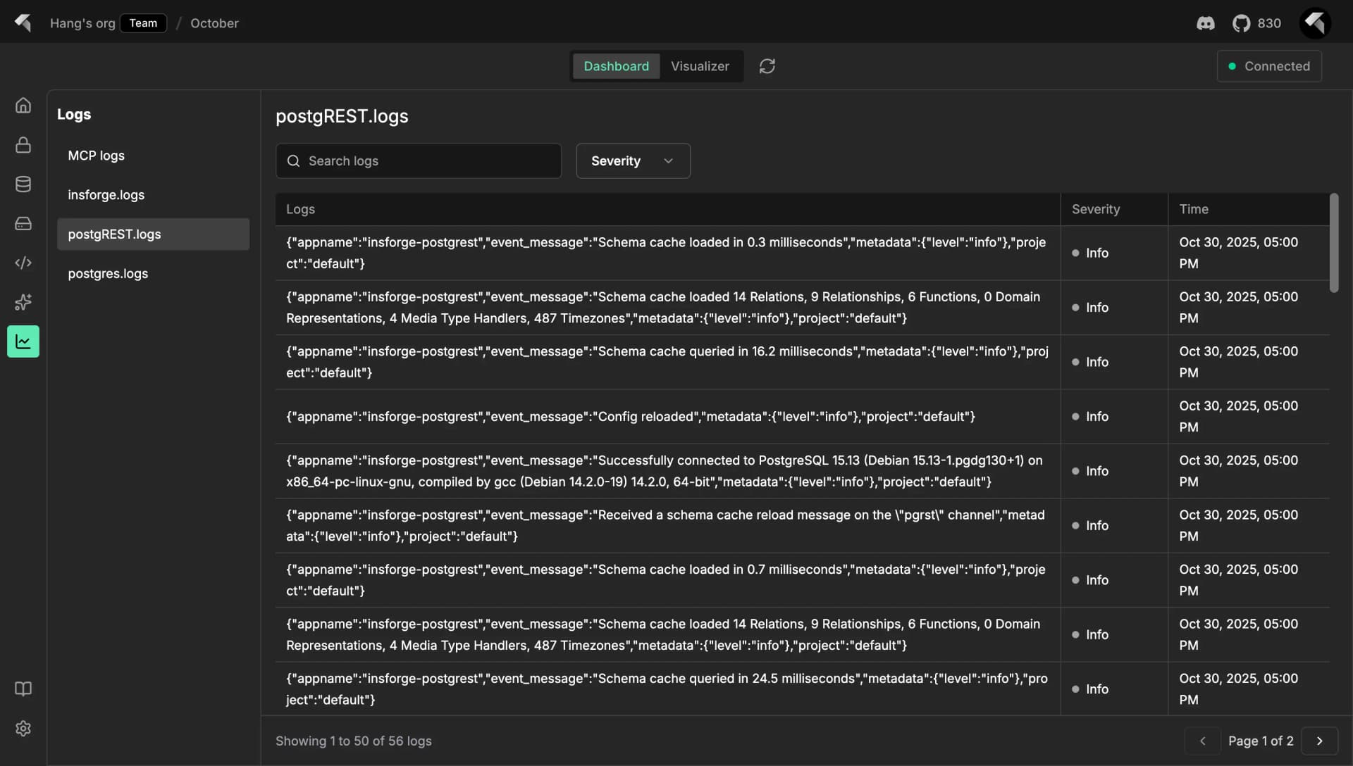 InsForge Logs Feature